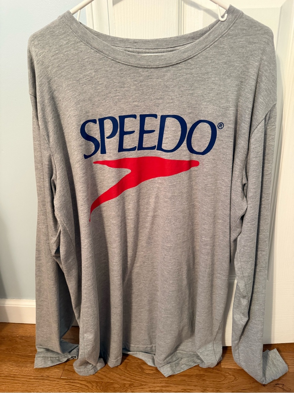 Speedo Gray Long Sleeve Shirt with Blue Logo and Red Mark